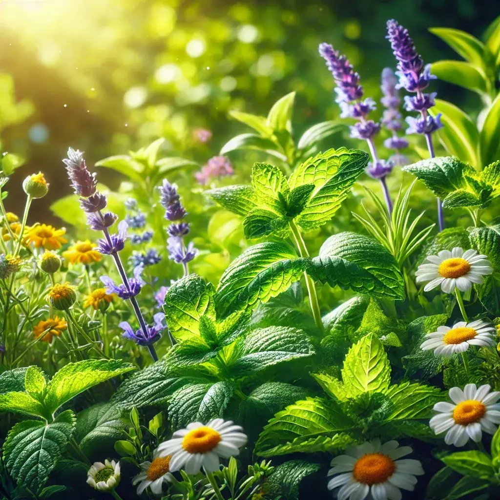 Frische Kräuter im Garten — natürliche Zutaten für handgefertigte Bonbons nach Apotheker-Rezeptur